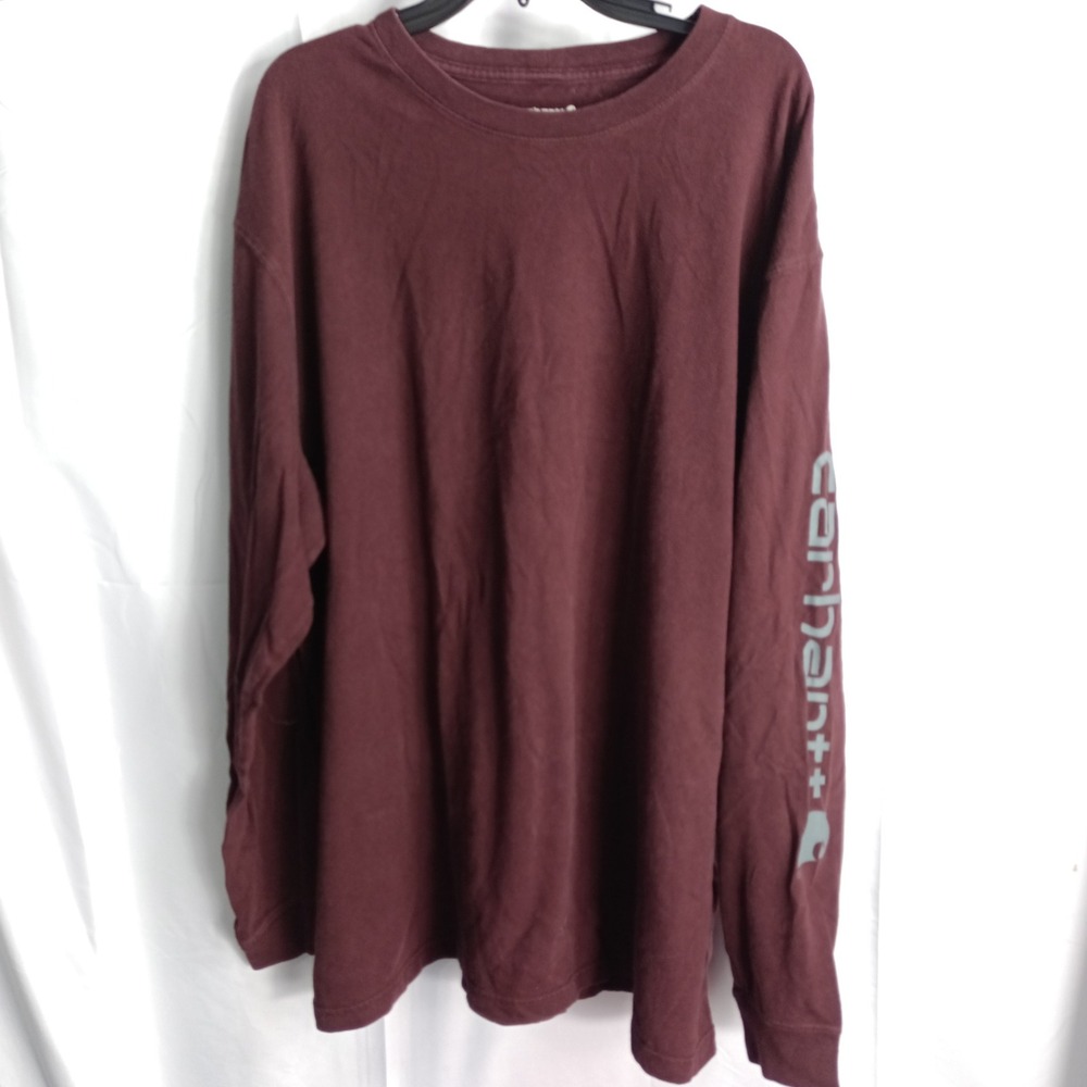 Carhartt Mens 2XL Loose Fit Long Sleeve Graphic Logo T-Shirt Burgundy Maroon
